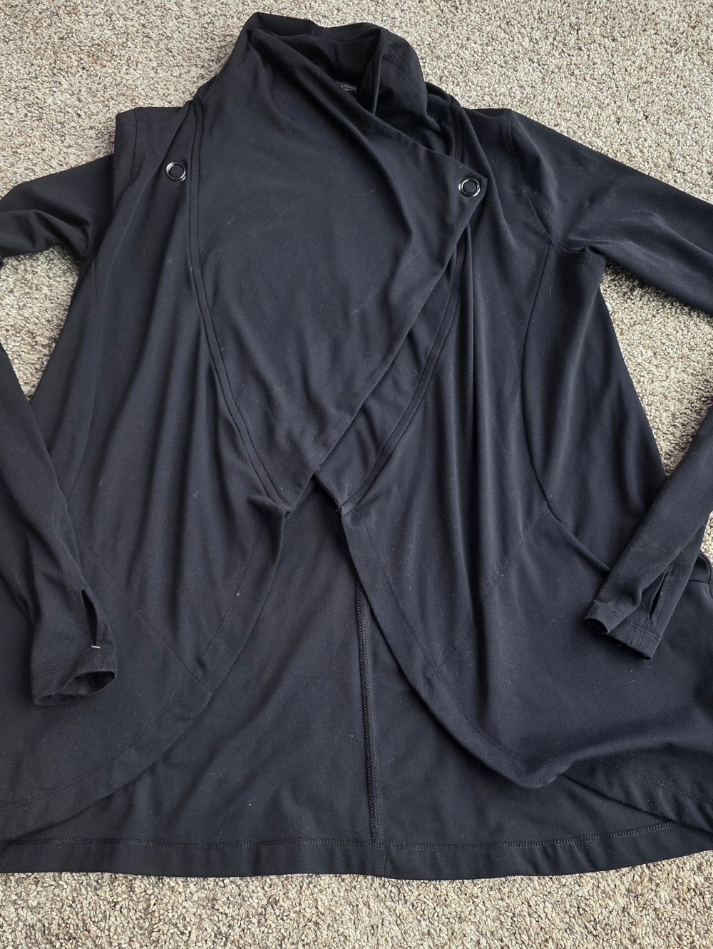 Yogalicious Black Draped Open-Front Cardigan Button Up At Neck